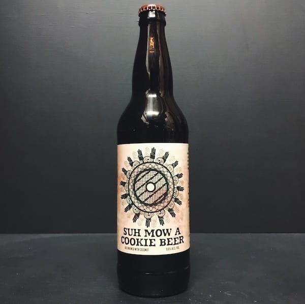 Hoppin Frog Suh Mow A Cookie Beer Brown Ale brewed with coconut. USA vegan