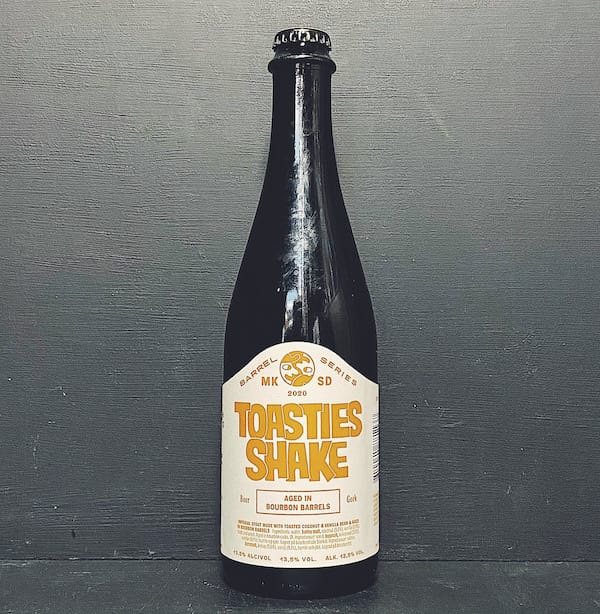 Mikkeller San Diego Toasties Shake Imperial Stout Made w/ Toasted Coconut & Vanilla & Aged in Bourbon Barrels. USA vegan