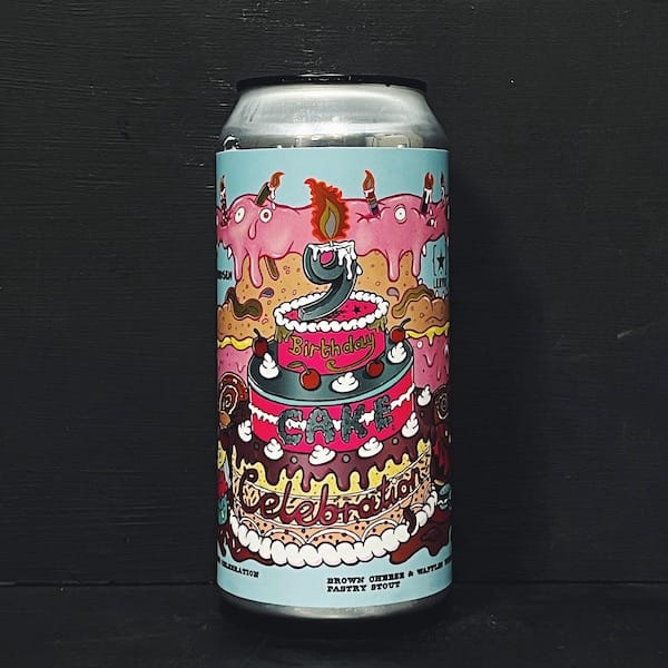 Amundsen X Lervig 9th Birthday Cake Brown Cheese & Waffles With Raspberry Jam Pastry Stout. Vegan friendly.