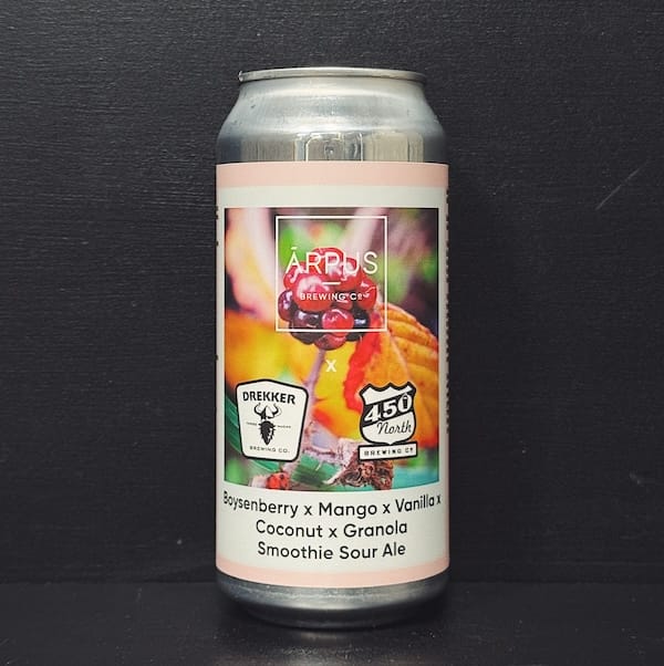 Arpus X Drekker X 450 North Boysenberry X Mango X Vanilla X Coconut X Granola Smoothie Sour Ale. Latvia vegan